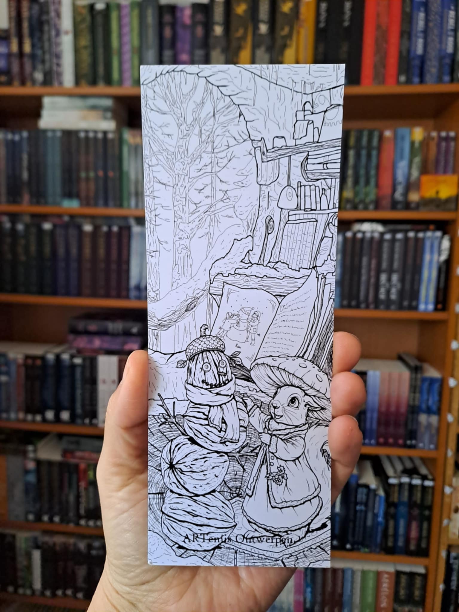 Inkleurbare boekenlegger Eekhoorn in de winter